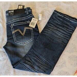 True Luck Jeans Men’s 30x30 Bootcut Dark Wash Contrast Stitch Whiskered Denim...